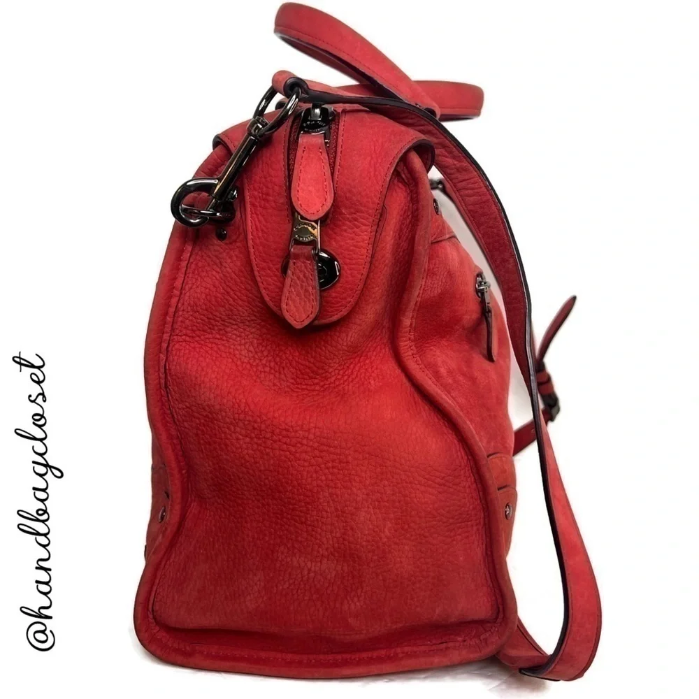 Coach Elevated Rhyder 33 Red Pebbled Suede Leather Shoulder Bag